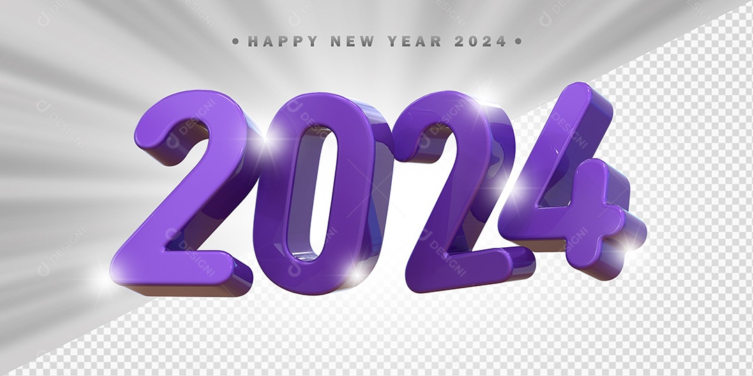 Elemento 3D 2024 Roxo Para Composição PSD