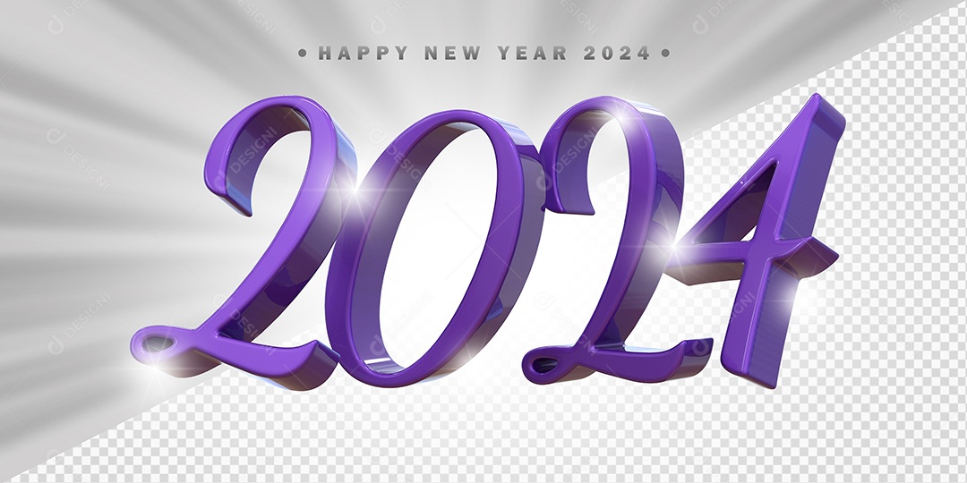 Elemento 3D 2024 Roxo Para Composição PSD