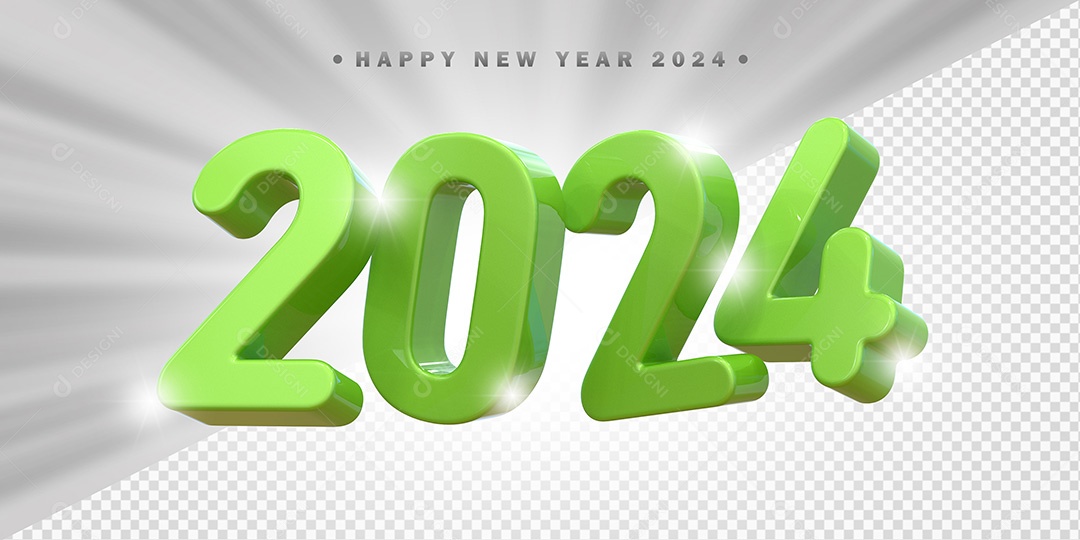 Elemento 3D 2024 Verde Para Composição PSD