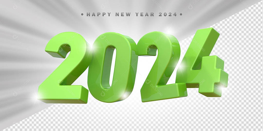 Elemento 3D 2024 Verde Para Composição PSD