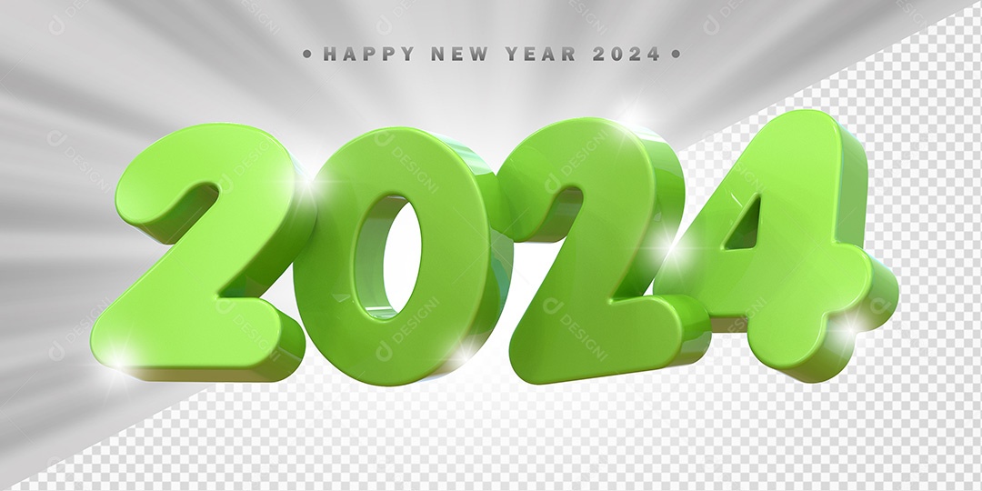 Elemento 3D 2024 Verde Para Composição PSD