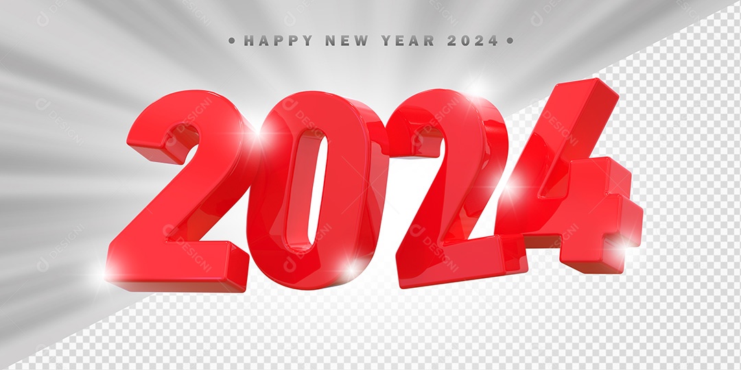 Elemento 3D 2024 Vermelho Para Composição PSD