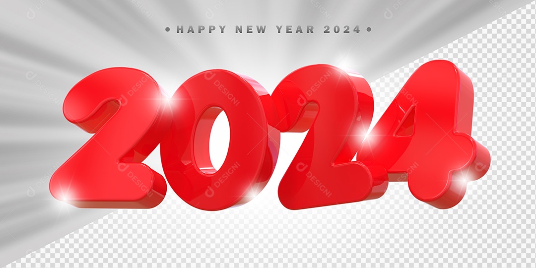 Elemento 3D 2024 Vermelho Para Composição PSD