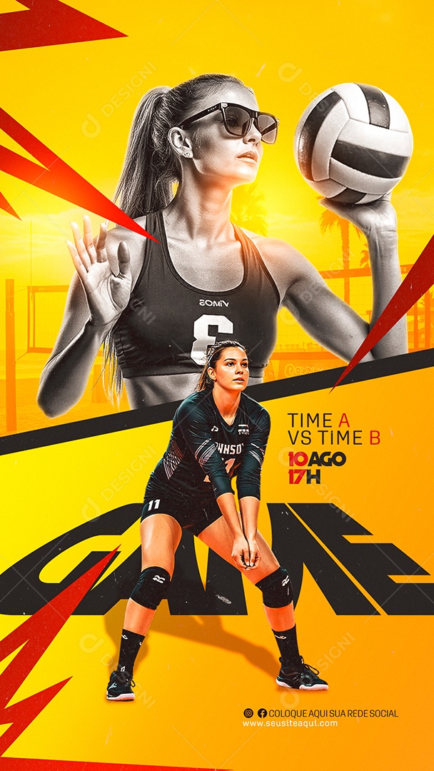 Story Campeonato de Vôlei Feminino Time A VS Time B Social Media PSD Editável
