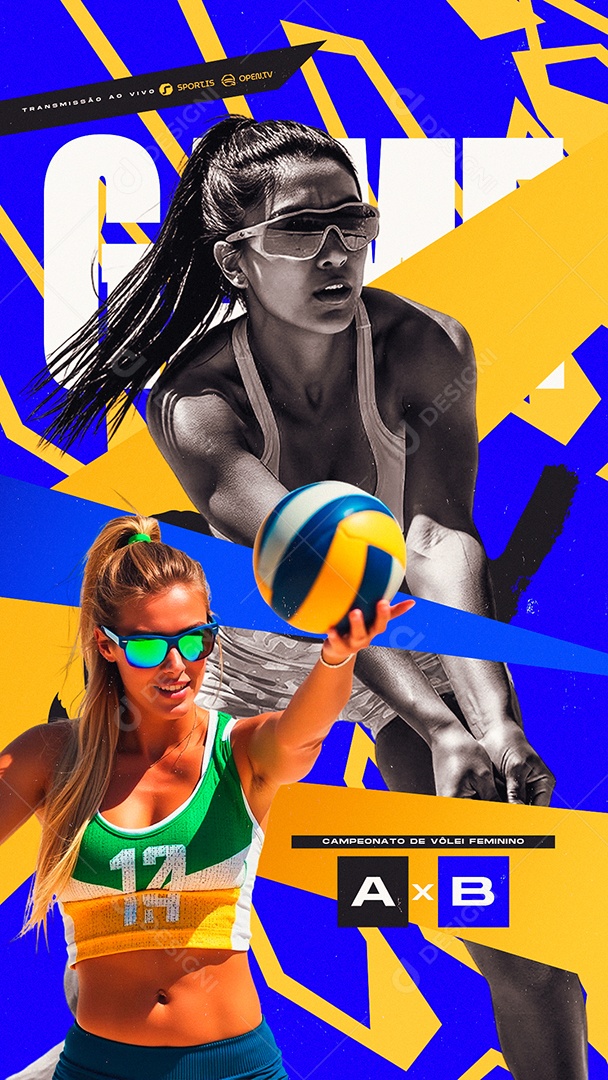 Story Campeonato de Vôlei Feminino A x B Social Media PSD Editável