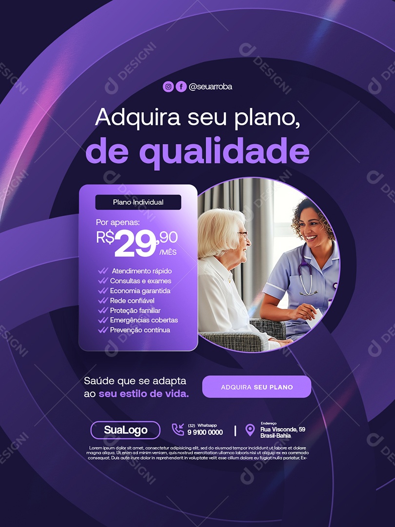 Convênio Médico Adquira seu Plano de Qualidade Social Media PSD Editável