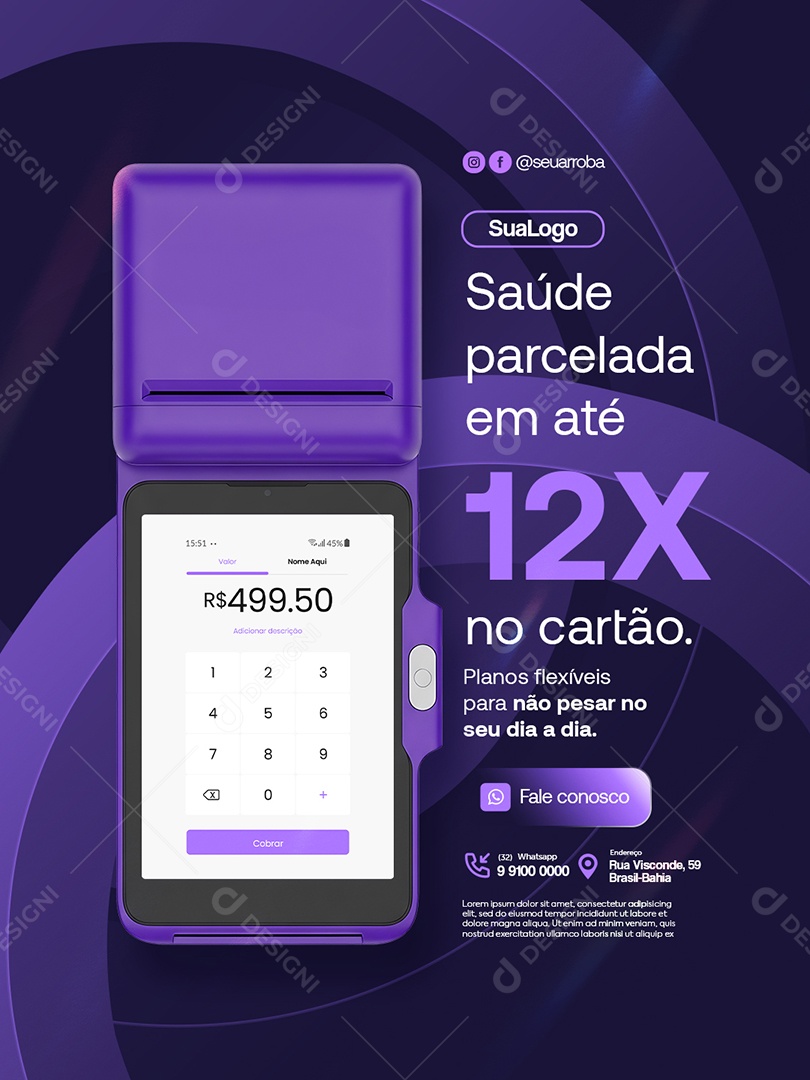 Convênio Médico Saúde Parcelada em Até 12x no Cartão Social Media PSD Editável