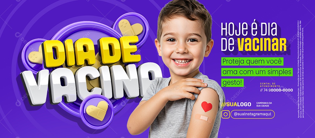 Banner Dia de Vacina Hoje é Dia de Vacinar Social Media PSD Editável