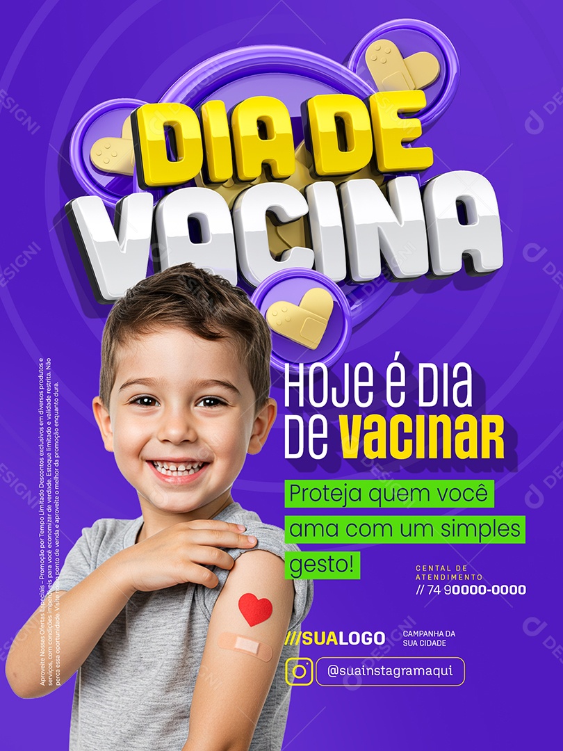 Dia de Vacina Encarte Hoje é Dia de Vacinar Social Media PSD Editável
