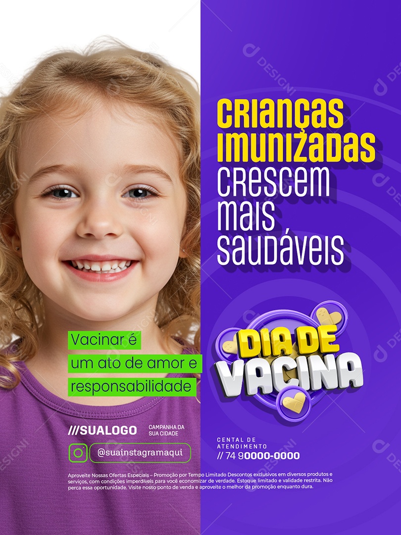 Dia de Vacina Crianças Imunizadas Social Media PSD Editável