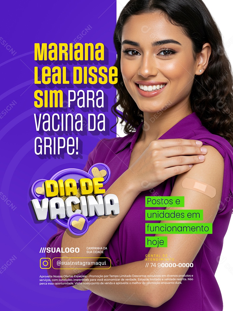 Dia de Vacina Sim para Vacina da Gripe Social Media PSD Editável