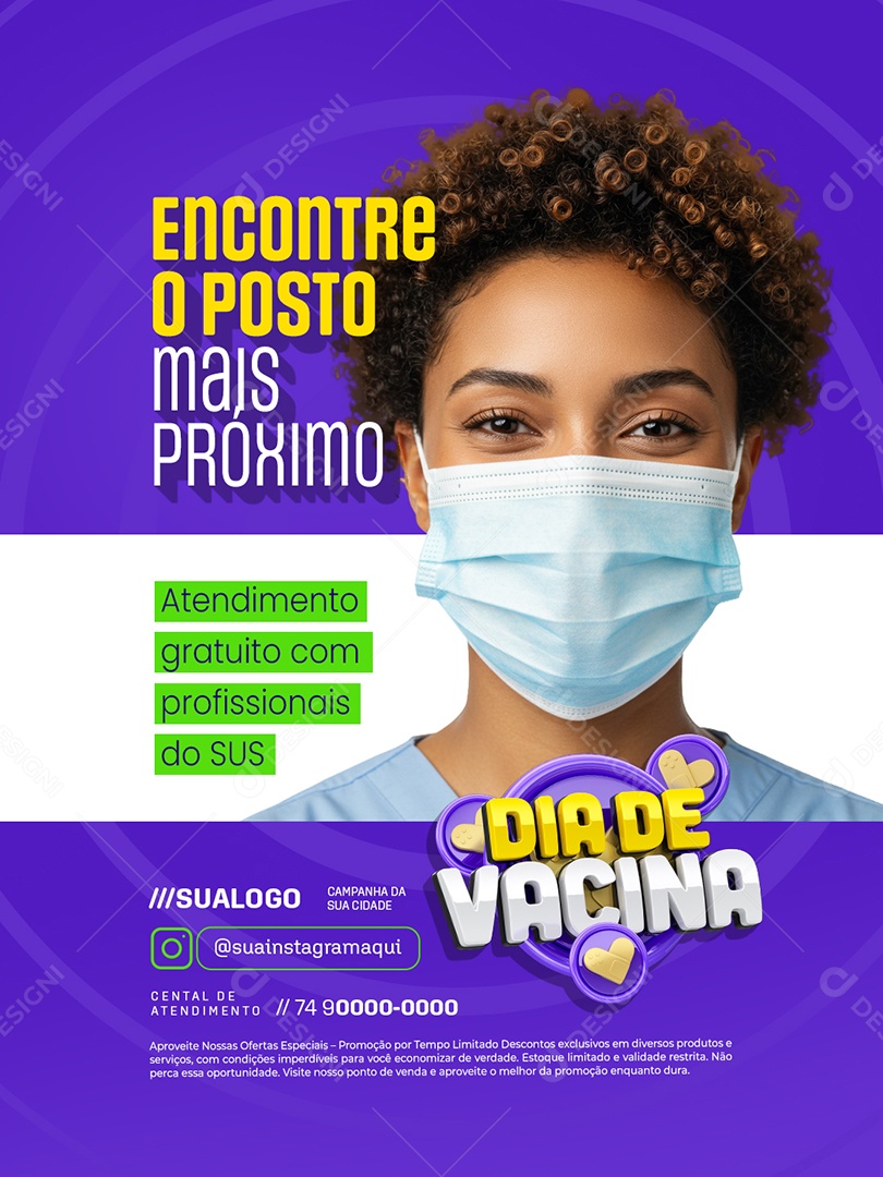 Dia de Vacina Encontre o Posto Mais Próximo Social Media PSD Editável