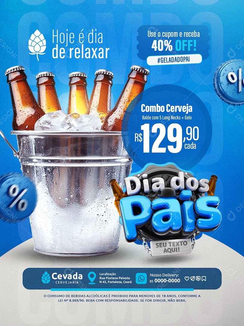 Dia dos Pais Cervejaria Hoje é Dia de Relaxar Social Media PSD Editável