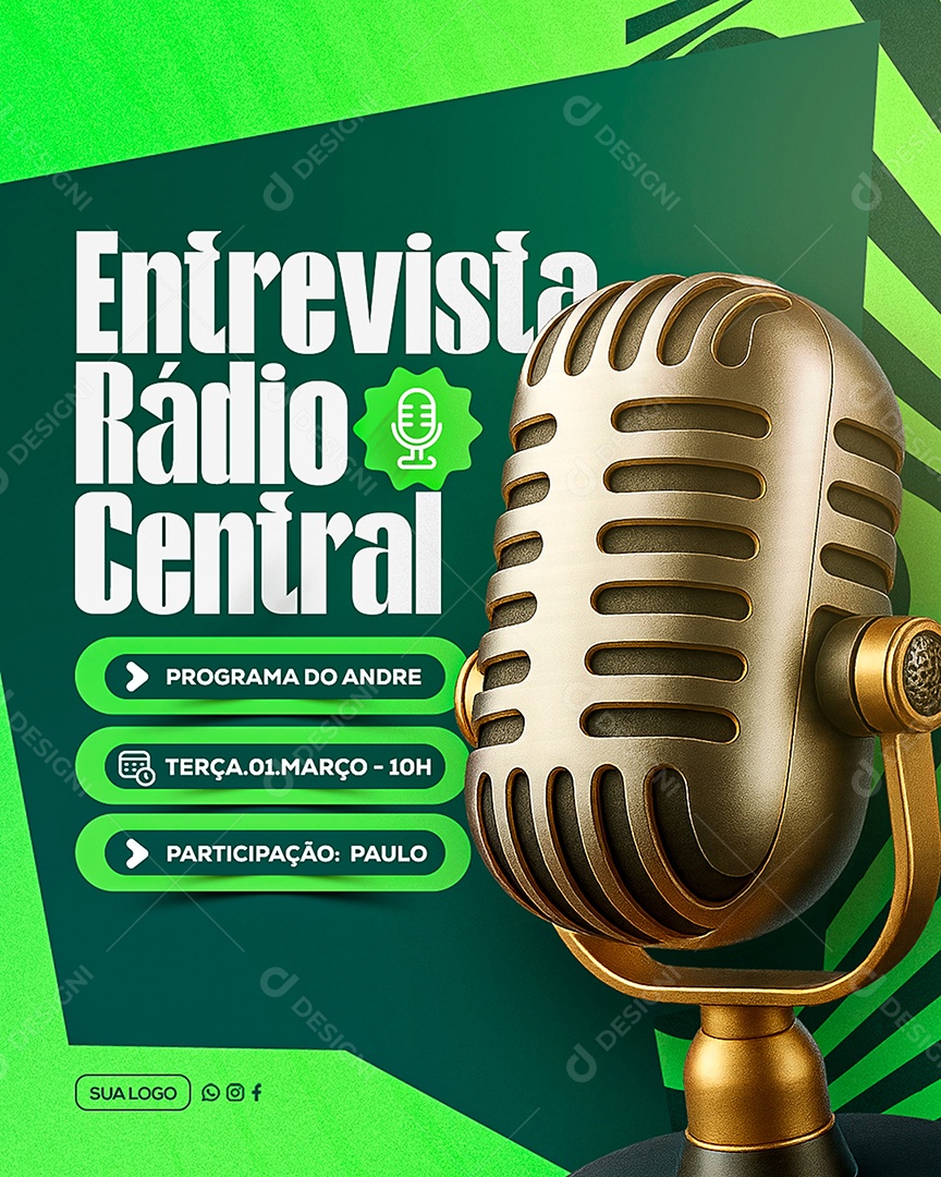 Entrevista Radio Central Social Media PSD Editável