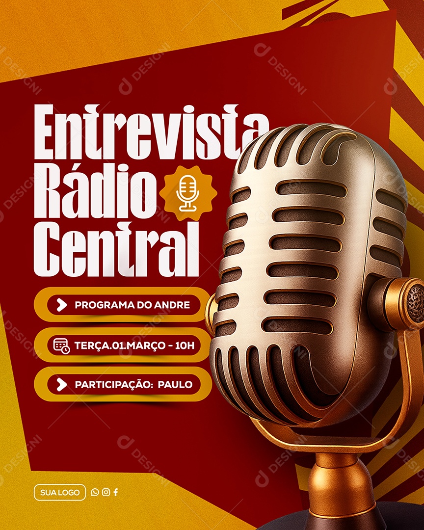 Entrevista Radio Central Social Media PSD Editável
