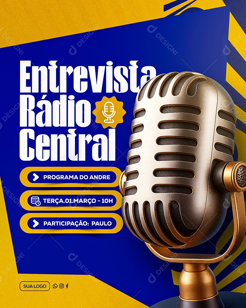 Entrevista Radio Central Social Media PSD Editável