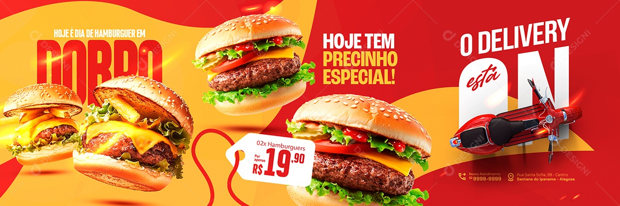 Carrossel Hamburgueria O Delivery Está On Social Media PSD Editável