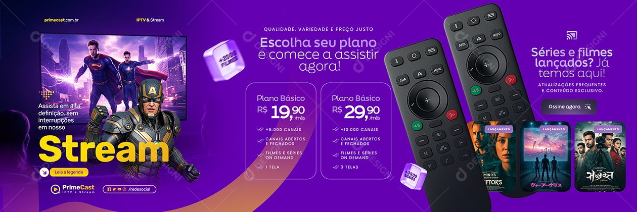 Carrossel IPTV Stream Escolha seu Plano Social Media PSD Editável