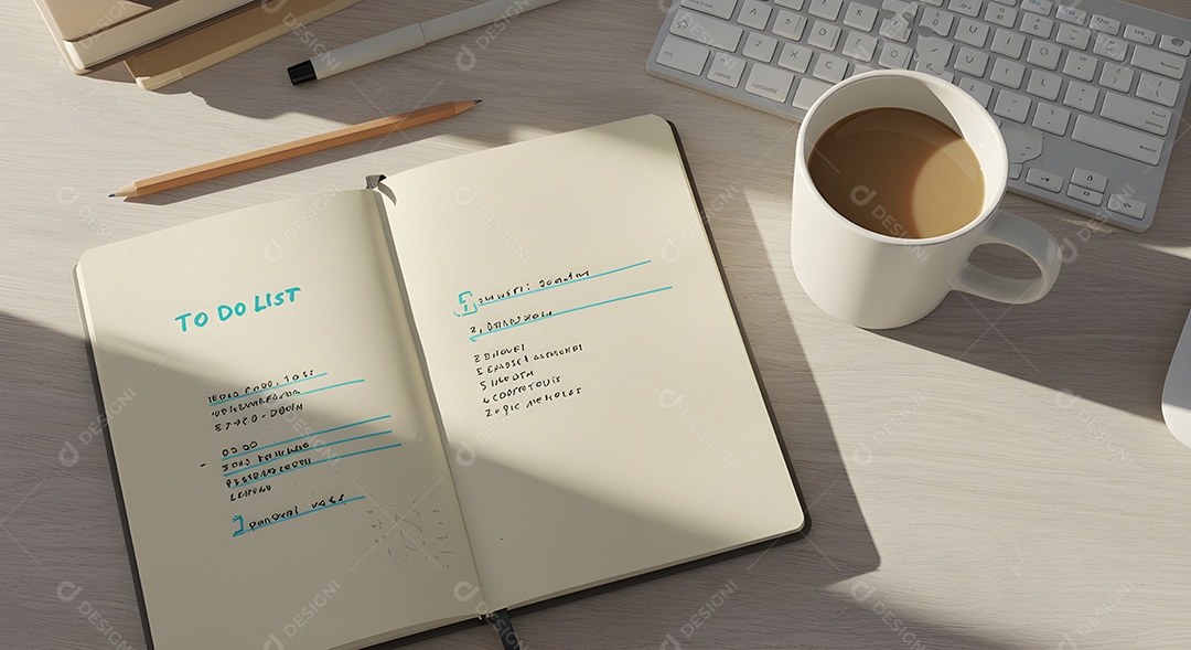 Imagem mostra uma mesa de trabalho ou estudo organizada