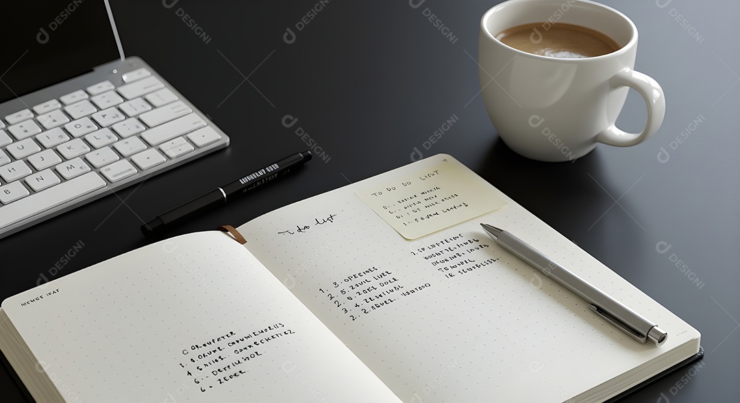 Imagem mostra uma mesa de trabalho ou estudo organizada