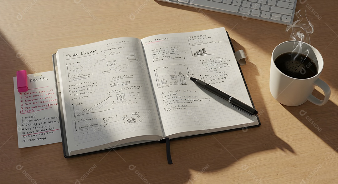 Imagem mostra uma mesa de trabalho ou estudo organizada