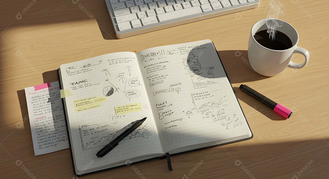 Imagem mostra uma mesa de trabalho ou estudo organizada