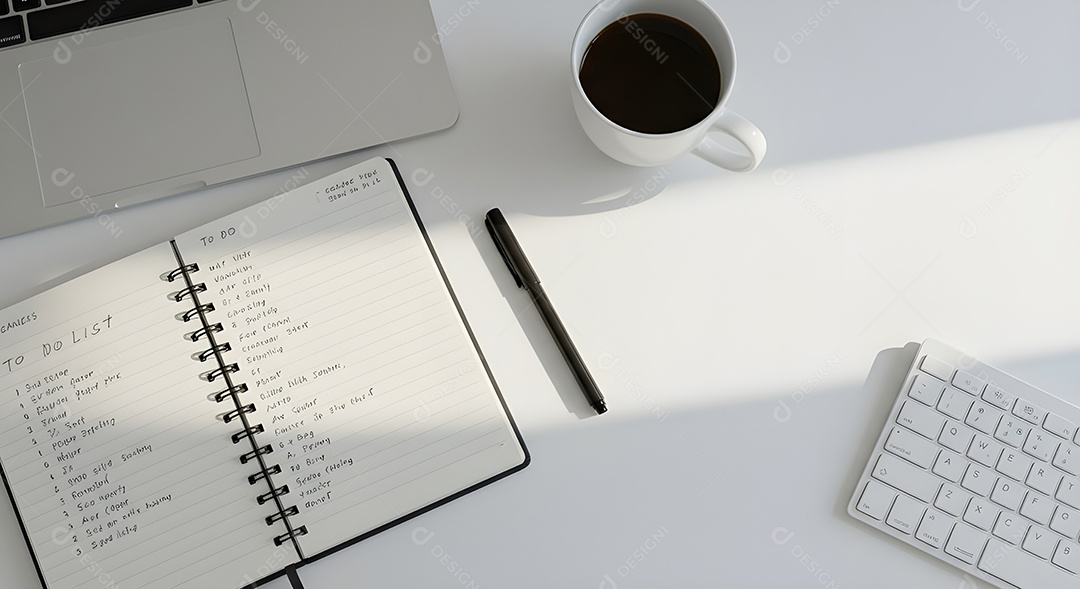 Imagem mostra uma mesa de trabalho ou estudo organizada