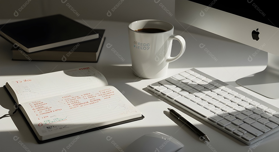 Imagem mostra uma mesa de trabalho ou estudo organizada