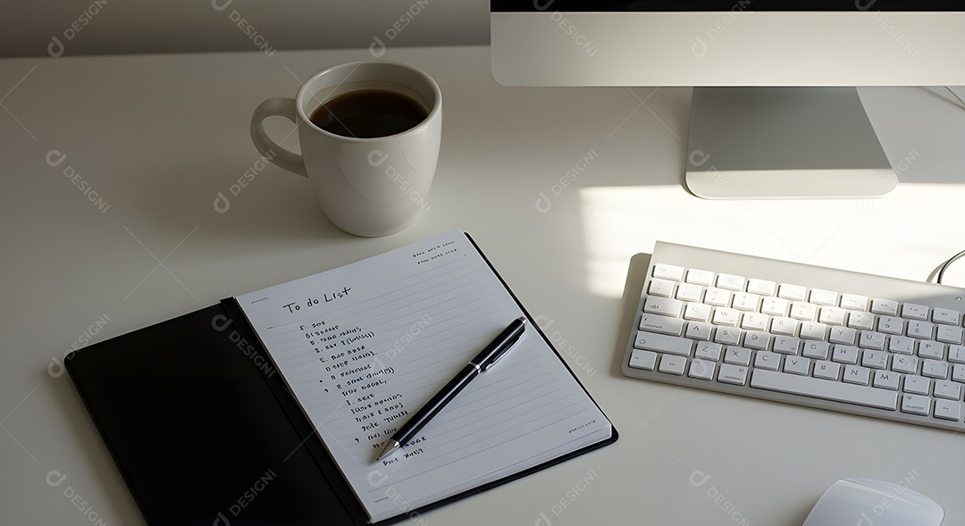 Imagem mostra uma mesa de trabalho ou estudo organizada