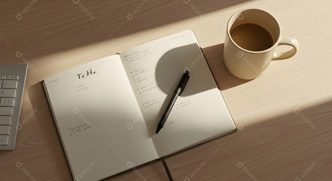 Imagem mostra uma mesa de trabalho ou estudo organizada