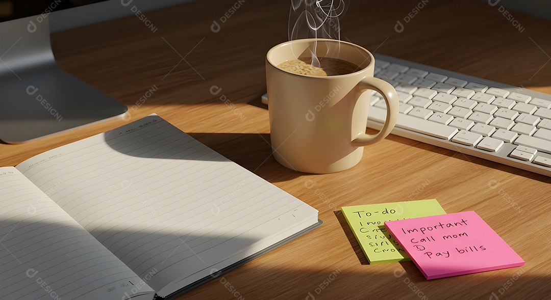 Imagem mostra uma mesa de trabalho ou estudo organizada