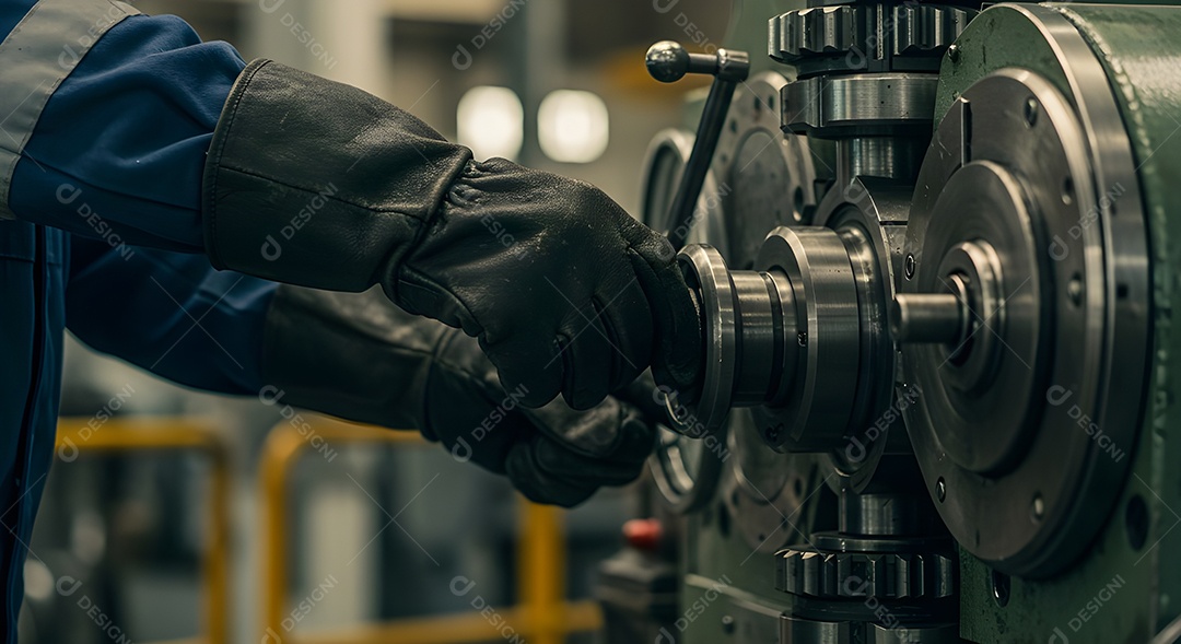 Imagem mostra uma pessoa operando um painel de controle de uma máquina ou equipamento industrial