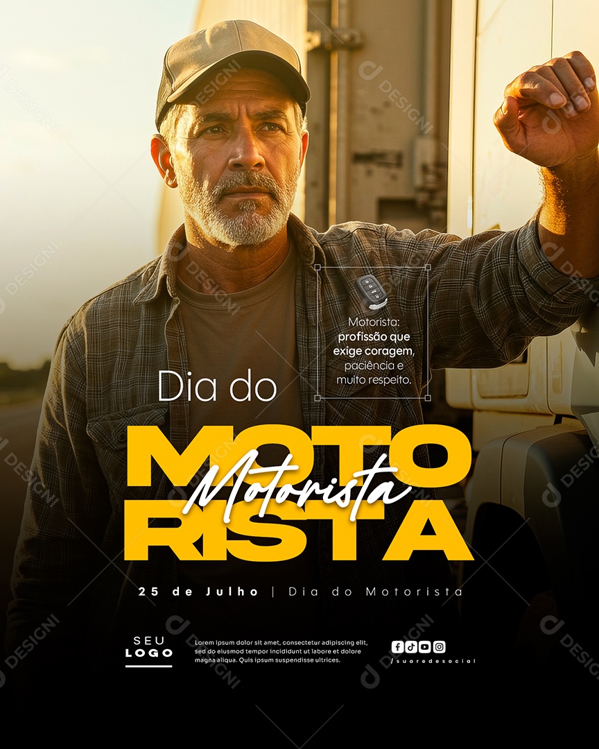 Feliz Dia do Motorista 25 de Julho Social Media PSD Editável