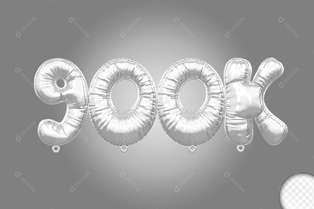 Balão de Número 900K Prata Elemento 3D Para Composição PSD