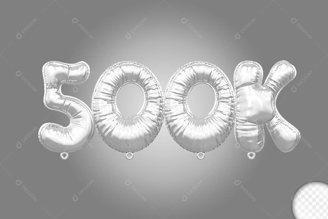 Balão de Número 500K Prata Elemento 3D Para Composição PSD
