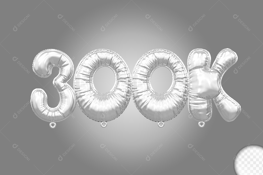 Balão de Número 300K Prata Elemento 3D Para Composição PSD