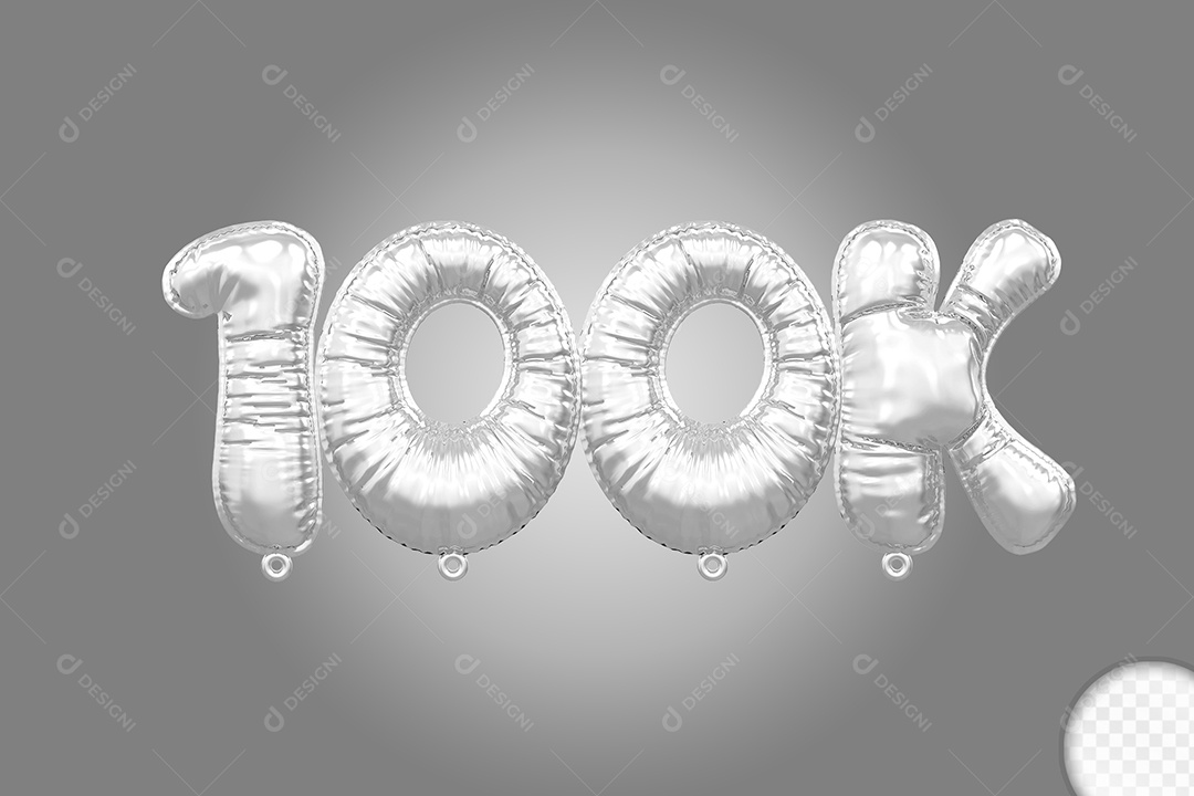 Balão de Número 100K Prata Elemento 3D Para Composição PSD
