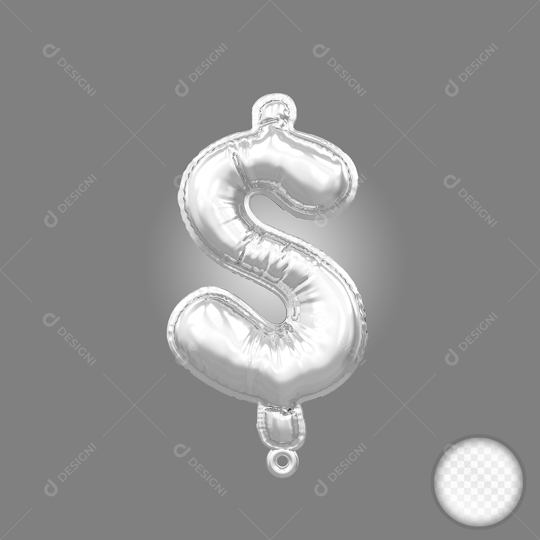 Cifrão $ Prata Elemento 3D  Para Composição PSD