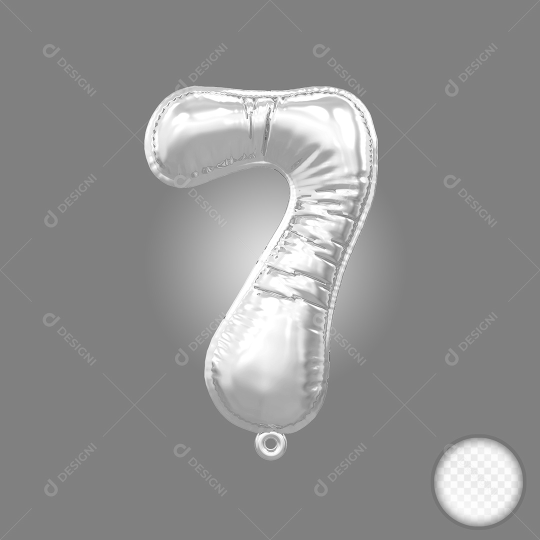 Elemento 3D Balão Número 7 Prata Para Composição PSD