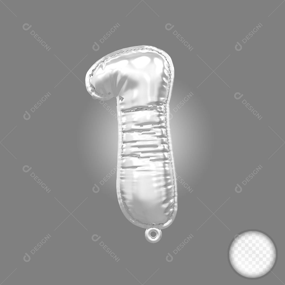 Elemento 3D Balão Número 1 Prata Para Composição PSD