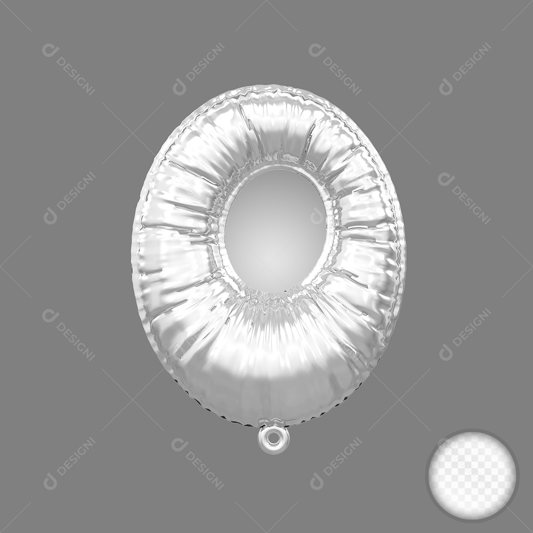 Elemento 3D Balão Número 0 Prata Para Composição PSD