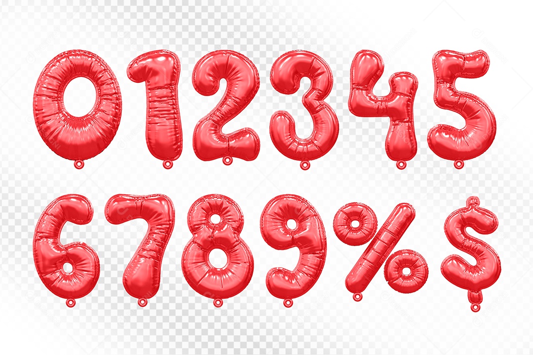 Balões Vermelhos De Números Elemento 3D Para Composição PSD
