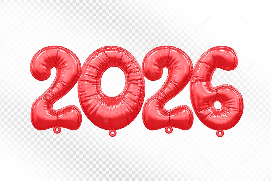 Elemento 3D Número 2026 Vermelho Para Composição PSD