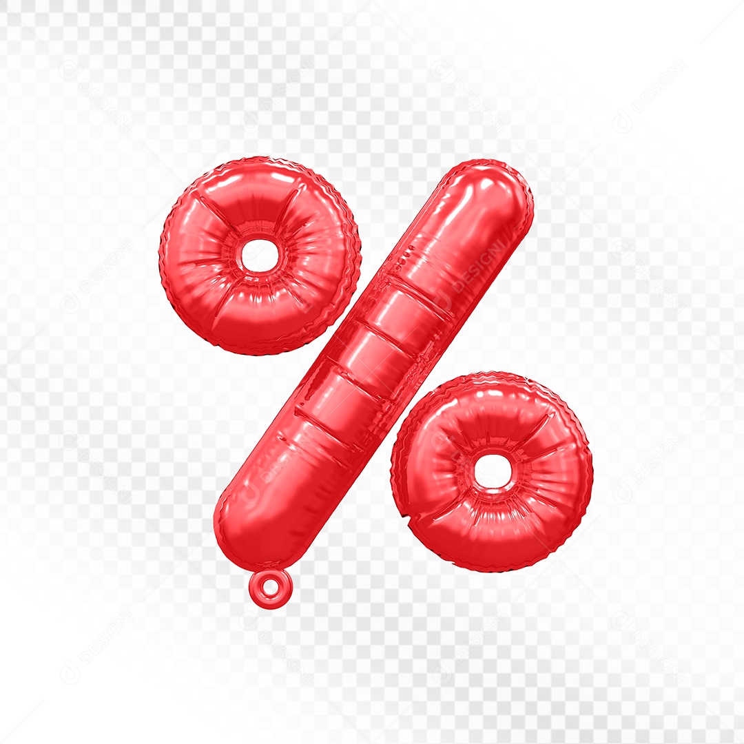 Balão Vermelho Simbolo de Desconto %  Elemento 3D Para Composição PSD