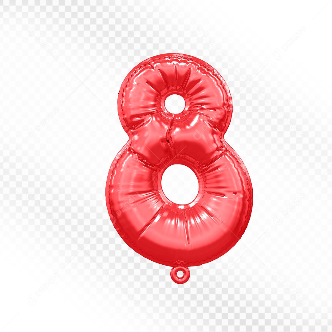 Elemento 3D Balão Número 8 Vermelho Para Composição PSD