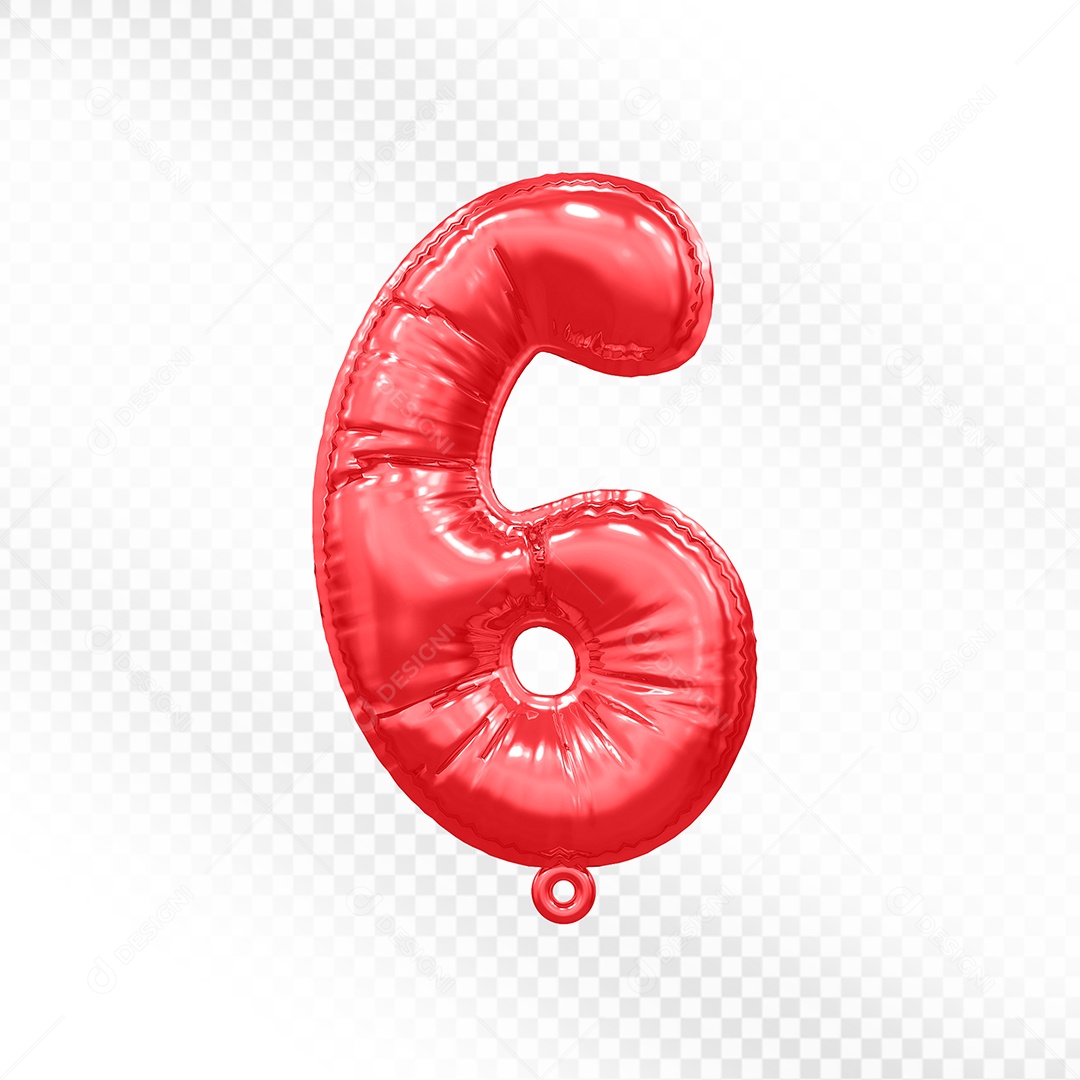 Elemento 3D Balão Número 6 Vermelho Para Composição PSD