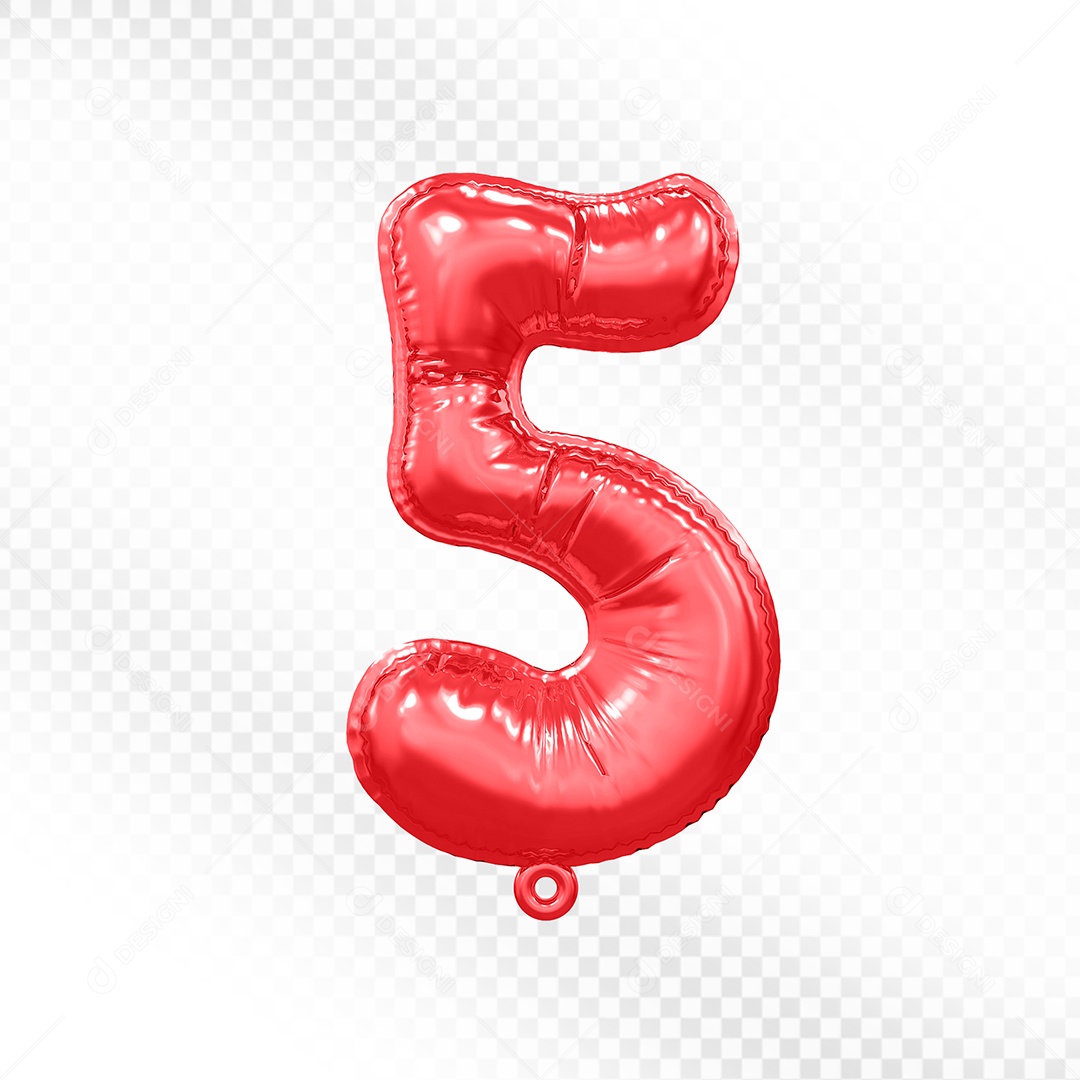 Elemento 3D Balão Número 5 Vermelho Para Composição PSD