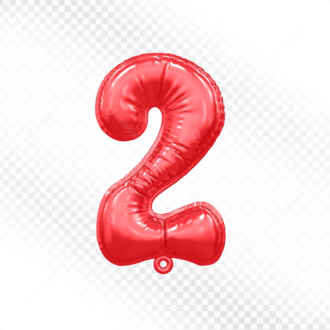 Elemento 3D Balão Número 2 Vermelho Para Composição PSD