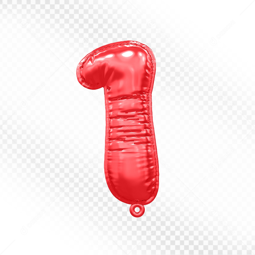Elemento 3D Número 1 Vermelho Para Composição PSD