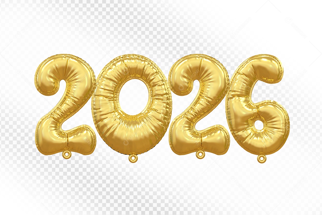 Elemento 3D Balão Número 2026 Dourado Para Composição PSD